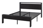 14 Inch Full Size Metal  with Wooden Headboard and Footboard, , , Large Under Bed Storage, Non-Slip Without Noise, Black Oak