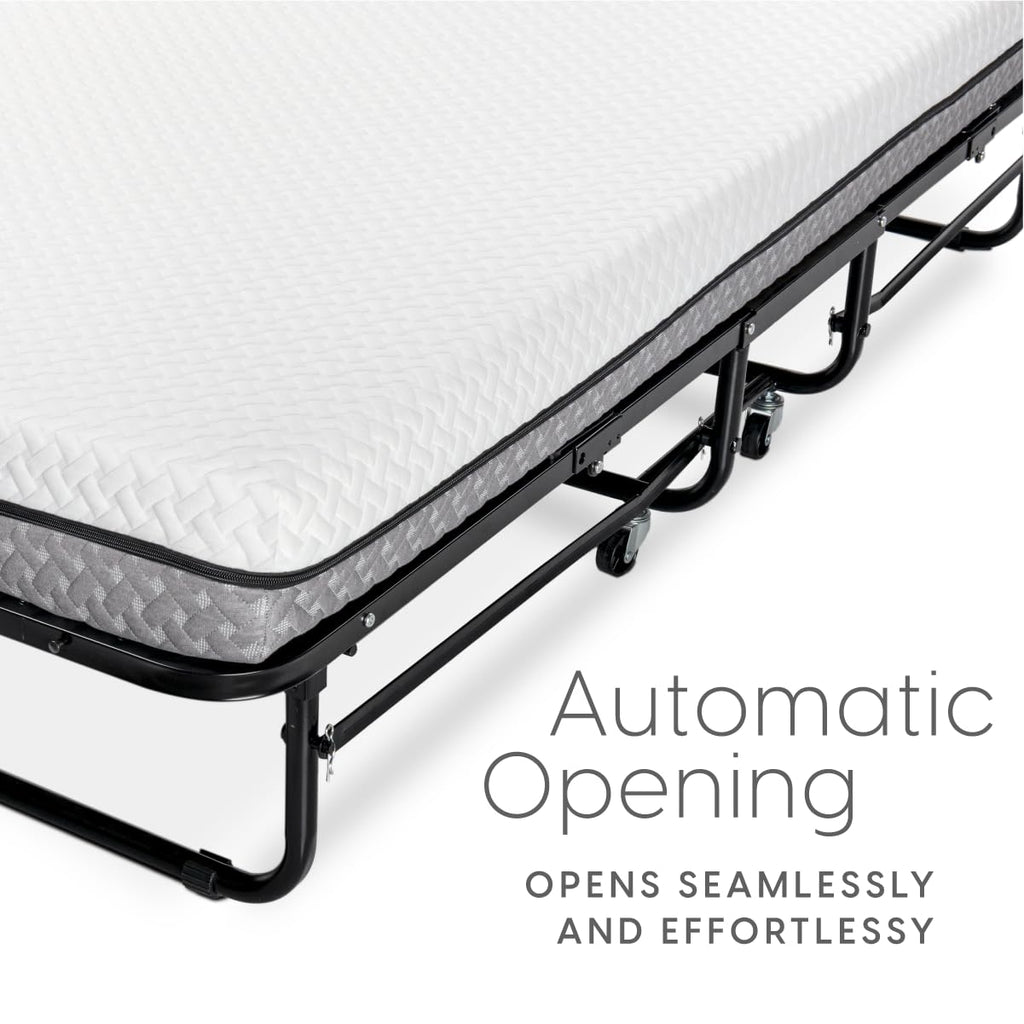 Deluxe Diplomat Folding Bed with Mattress for Adults, Twin Size, Portable Foldable Bed with Luxurious Memory Foam Mattress & Super Strong Frame