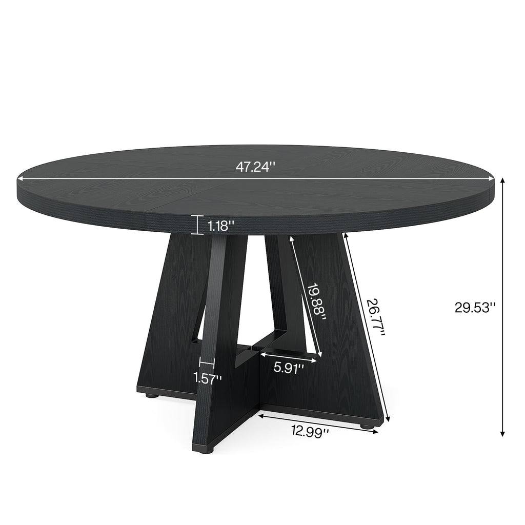 Round Dining Table Wood Kitchen Table for Dining Room, 47 in Dinning Room Tables for 4 Man, Farmhouse Dinner Table with Wooden Tabletop