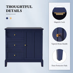 Accent Cabinet with 3 Drawers and Door, Wooden Storage Cabinet with Shelves, Sideboard for Living Room, Entryway, Navy Blue