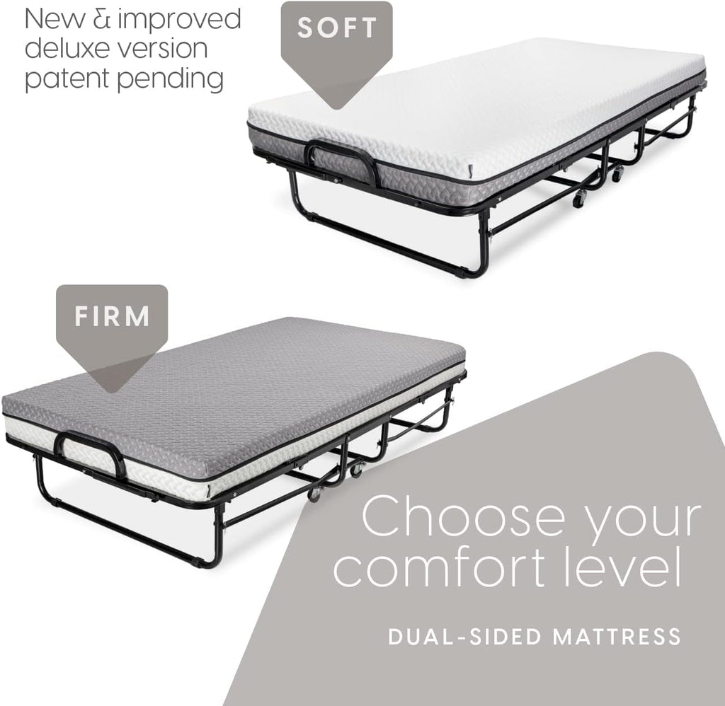 Deluxe Diplomat Folding Bed with Mattress for Adults, Twin Size, Portable Foldable Bed with Luxurious Memory Foam Mattress & Super Strong Frame