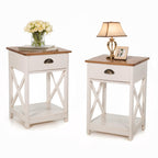 End Table Living Room Set of 2 - Farmhouse Bedroom Nightstands Small Bedside Table, Ivory White Side Table