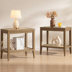 Rattan Nightstands Set of 2 Bedside Table - Boho Narrow End Table Living Room Set of 2 Side Table with Rattan Storage Shelves for Small Space