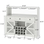 Wine Bar Cabinet with LED Light, Kitchen Buffet with Storage Cabinet & 3 Sliding Drawers, Adjustable Shelf, Goblet Holder, Acrylic Mirror