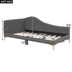 Furnix Craft Twin Size Upholstered Daybed with Headboard and Armrest, Grey Bed Frame with Support Legs