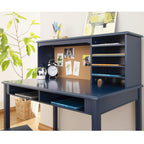 Kids Desk and Chair Set with Hutch & Storage – Navy Wooden Study Table for Boys, Student Workstation for Bedroom or Study Room