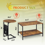 Set of 2 Coffee Tables, 31.3" & 18.7" Modern Center & Side Table with Storage Pouch for Living Room, Bedroom, Apartment, Rustic Brown