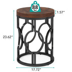 Set of 2 Round End Tables, Industrial Side Tables with Metal Hollow Frame, Small Nightstands for Bedroom or Living Room, Rustic Brown