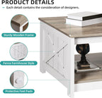Farmhouse Coffee Table with Storage – Rustic Grey Wood Square Cocktail Table for Living Room, Half Open Compartment Design
