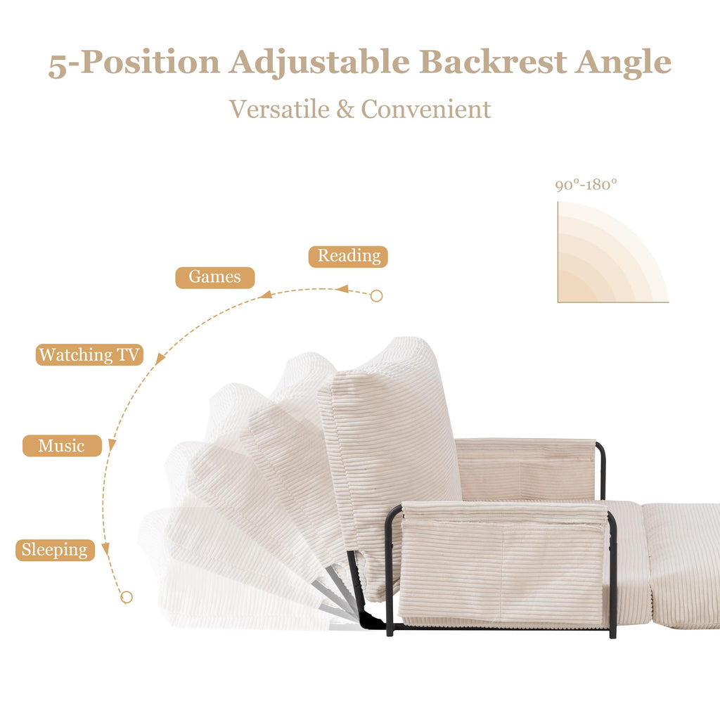 Lazy Floor Sofa Convertible Bean Bag Sofa Bed Couch, 5-Position Foldable Sleeper Chair with Armrest, Ideal for Reading & Gaming