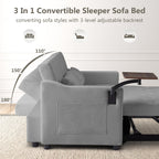 3-in-1 Convertible Loveseat Sleeper Sofa Bed, Pull-Out Couch with 3-Position Backrest & 360° Swivel Side Table, for Small Spaces, Grey