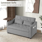 3-in-1 Convertible Loveseat Sleeper Sofa Bed, Pull-Out Couch with 3-Position Backrest & 360° Swivel Side Table, for Small Spaces, Grey