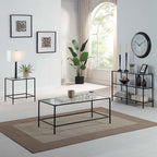 Black Coffee Table, Tempered Glass Wide Rectangle Coffee Table with Black Metal Frame, Modern Minimalist Center Table for Living Room, Dininng