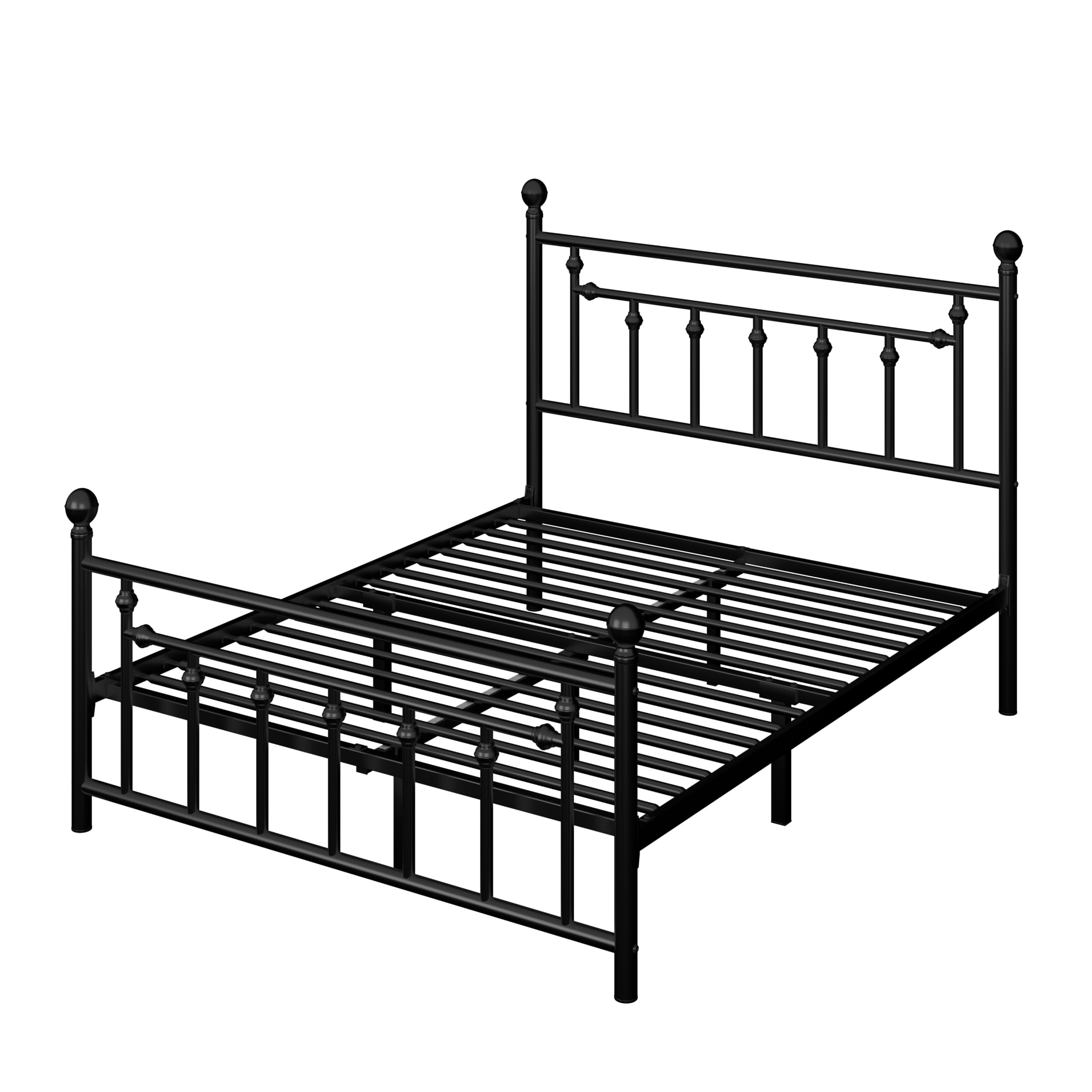 14 Inch Queen Size Metal Platform Bed Frame with Victorian Vintage Headboard and Footboard/Under Bed Storage///Noise Free//Black