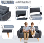 47" Modern Linen Loveseat Sofa with 2 Pillows, Dark Grey, Compact & Comfortable for Apartments, Studios & Small Spaces