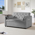 3-in-1 Convertible Loveseat Sleeper Sofa Bed, Pull-Out Couch with 3-Position Backrest & 360° Swivel Side Table, for Small Spaces, Grey