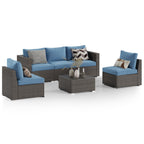 2 Piece Patio Furniture Set of 2 Seats,Outdoor Wicker Patio Loveseat Sofa with Cushion, Outdoor Sectional Corner Sofa for Garden Backyard, Blue