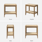 Rattan Nightstands Set of 2 Bedside Table - Boho Narrow End Table Living Room Set of 2 Side Table with Rattan Storage Shelves for Small Space