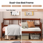 Twin Daybed Frame, Wooden Sofa Bed with Rails & Slat Support, Dual-Use Platform Bed for Bedroom or Living Room, No Box Spring Needed, Cherry