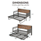 Twin Daybed with Trundle, Storage Headboard with Charging Station, Sturdy Sofa Bed for Bedroom, Living Room, Industrial Brown