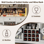 Wine Bar Cabinet with LED Light, Kitchen Buffet with Storage Cabinet & 3 Sliding Drawers, Adjustable Shelf, Goblet Holder, Acrylic Mirror