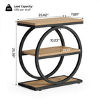 Set of 2 End Tables, 3-Tier Wooden Side Tables with Double Round Metal Legs, Slim Nightstands for Living Room, Bedroom, Oak Finish