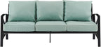 Kaplan Outdoor Sofa with Steel Frame, 3-Person Patio Couch for Porch, Deck, Backyard, Oiled Bronze with Mist Cushions