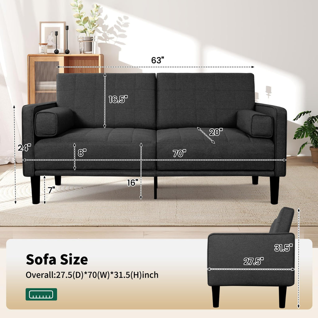70" Dark Gray Loveseat Recliner Sofa, Comfy Couch with Washable Cover, High-Density Foam, Solid Wood Frame, Easy Assembly, Living Room