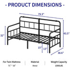 Twin Daybed Frame with Classic Headboard, Heavy-Duty Metal Sofa Bed with Steel Slats for Bedroom, Guest Room, Black