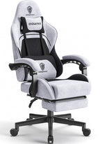 Gaming Chair Fabric with Pocket Spring Cushion, Massage Game Chair Cloth with Headrest, Ergonomic Computer Chair with Footrest 290LBS, Black and Grey