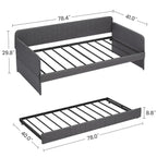 Twin Daybed with Trundle, Linen Upholstered Sofa Bed with Arm & Backrest, No Box Spring Needed, Twin Size Day Bed for Bedroom, Gray