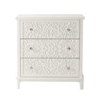 3-Drawer Fully-Assembled Flower Motif Dresser for French Country, Farmhouse, Modern, Rustic Style, Distressed Finish, White-Washed