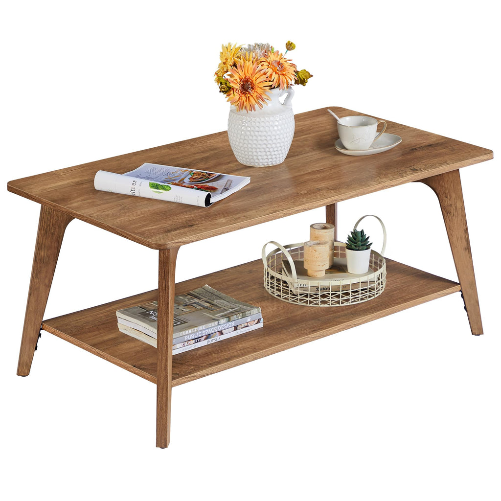 Tier Coffee Table with Storage, Rounded Corners, Easy Assembly, 21.7"x39.4", Center Table for Living Room, Honey Brown