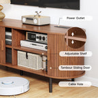 Mid-Century Modern TV Stand with Power Outlet, Media Console with Sliding Doors & Adjustable Shelves, Entertainment Center for TVs up to 60", Walnut