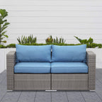 2 Piece Patio Furniture Set of 2 Seats,Outdoor Wicker Patio Loveseat Sofa with Cushion, Outdoor Sectional Corner Sofa for Garden Backyard, Blue