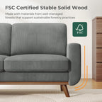 68" Loveseat Sofa Dark Gray, Comfy Corduroy Couch with Spring Cushion and Solid Wood, Modern Extra Deep Seat for Bedroom, Living Room, Office