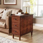 Solid Wood End Table, Fully Assembled Slim Side Table with Drawers, Narrow Nightstand for Small Spaces, Bedroom, Living Room, Brown