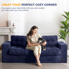 3 Seater Couch for Living Room, Boneless Couch with Tufted Cushion & Backrest, Upholstered Floor Sofa with Armrests, Sofa in A Box, No Assembly Required, Navy