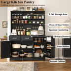 Pantry Storage Cabinet with 2 Drawers, Tall Kitchen Hutch Cabinet with Microwave Shelf, Modern Buffet Cabinets with Goblet Holders, Food