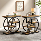Set of 2 End Tables, 4-Tier Narrow Side Tables with Storage Shelves, Rustic Brown Wood & Metal Frame for Sofa, Bedroom, Living Room