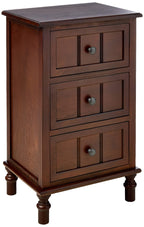 Simplify Three Drawer Wood Accent Cabinet Side Table, 11.8 in x 15.75 in x 26 in, Walnut
