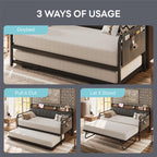 Twin Daybed with Trundle, Bed Frame with Storage Headboard & Charging Station, Sofa Bed for Bedroom, Guest Room, Grey