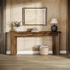 70.9" Wooden Sofa Console Table, Extra Long Farmhouse Entryway Table with Widened Top & Double Pedestal Base for Living Room, Rustic Brown