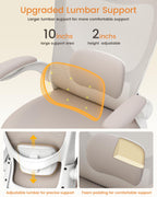 Office Chair, Ergonomic Desk Chair with Adjustable Lumbar Support and Flip up Armrest, Breathable Mesh Computer Chair for Home Office, Khaki