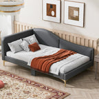 Furnix Craft Twin Size Upholstered Daybed with Headboard and Armrest, Grey Bed Frame with Support Legs