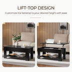 Wooden Coffee Table, Lift Top Coffee Table with Large Hidden Storage Shelf, Lift Tabletop Dining Tables for Living Room, Home Small Space, 3