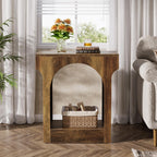 Wood End Table Set of 2, Side Table with Storage Space for Living Room, Narrow Nightstand for Bedroom, Rustic Brown