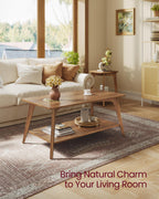 Tier Coffee Table with Storage, Rounded Corners, Easy Assembly, 21.7"x39.4", Center Table for Living Room, Honey Brown