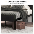 14 Inch Full Size Metal  with Wooden Headboard and Footboard, , , Large Under Bed Storage, Non-Slip Without Noise, Black Oak