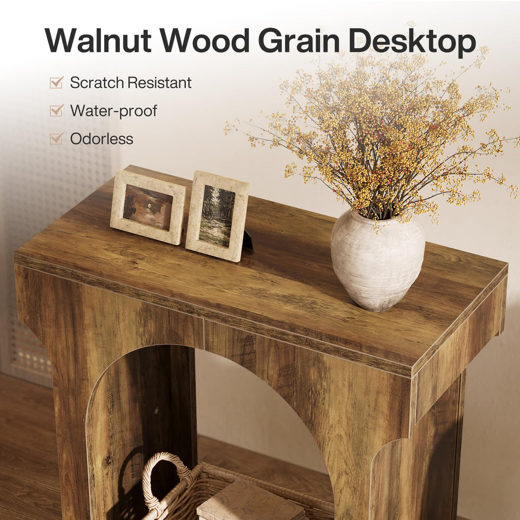 Wood End Table Set of 2, Side Table with Storage Space for Living Room, Narrow Nightstand for Bedroom, Rustic Brown